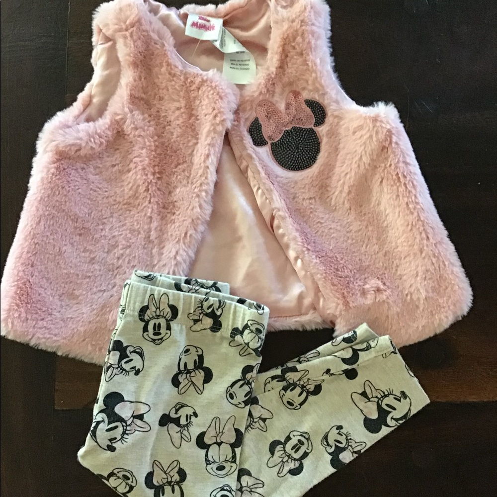 Minnie Mouse Faux Fur Vest w/Leggings 18 mo